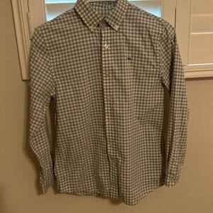 Vineyard vines button up whale shirt 12-14 medium grey gingham check